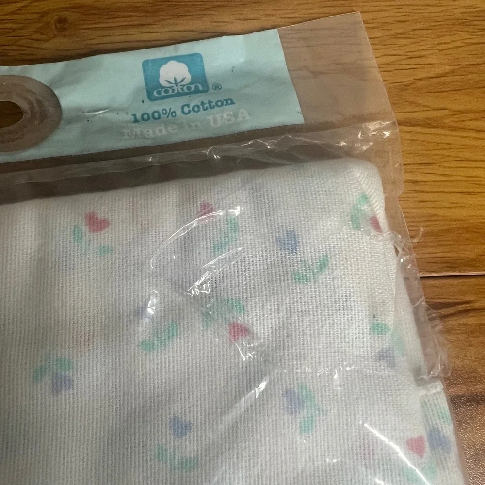 Vintage Beacon Baby‎ Receiving Blankets 30x30 White Bunny Floral 2pk Cotton NEW